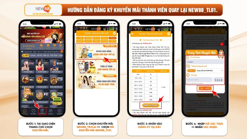 Hướng dẫn đăng ký khuyến mãi thành viên quay lại New88